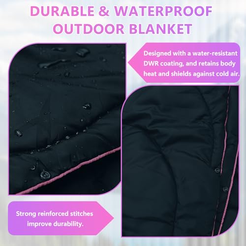 Camping Blanket, Packable Lightweight Down Alternative Puffy Camping Picnic Outdoor Blankets Warm Waterproof Hammock Top Quilt for Sleeping Travel Stadium Hiking Indoor Cold Weather 55"x78.8" - color: Black Blanket