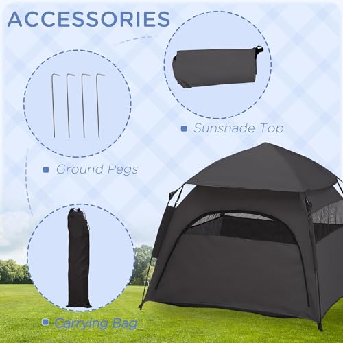PawHut Pop Up Dog Tent for Extra Large and Large Dogs, Portable Pet Camping Tent with Carrying Bag for Beach, Backyard, Home - color: Dark Gray