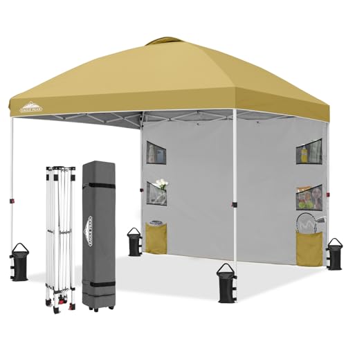 EAGLE PEAK Commercial Canopy 10x10 with Sidewall Storage, Easy OnePerson Setup Pop Up Canopy Tent with Roller Bag, Stakes, Ropes, and Weight Bags, Beige - color: Beige
