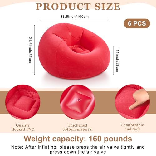 Realspring 6 9 12 Pcs Inflatable Bean Bag Chairs for Adults with Electric Air Pump, Blow up Couch Folding Portable Inflatable Couch Lazy Sofa for Outdoor Movie Night Camping(Red,6 Pcs) - color: Red