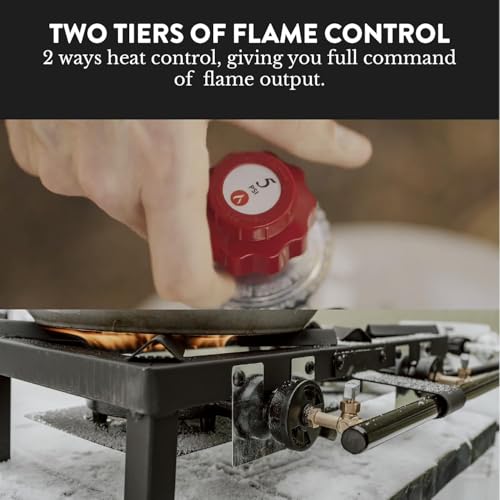 GasOne High Pressure Double Propane Burner - Outdoor Cooking with Heat Shield and Guard – Propane Burner Head for Camping, Tailgating, Seafood Boil, Home Brewing - Patent Pending - color: Black, size: Double Burner