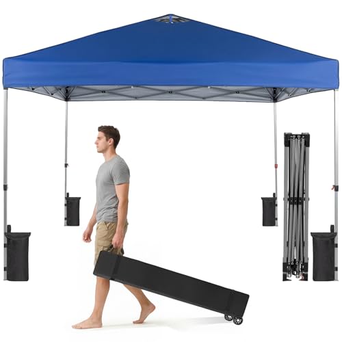 OLIXIS 10x10ft 1-Person Pop Up Canopy Tent, Heavy Duty One Push Setup Portable Outdoor Shelter for Beach Events Camping with Rolling Carry Bag, Navy Blue - color: Navy Blue, size: 10 X 10 Ft