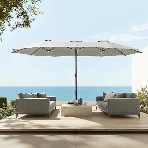 Sophia & William 15 ft Extra Large Patio Umbrella with Base Included, Rectangular Outdoor Umbrella Heavy Duty, Market Umbrella Double-sided Fade Resistant for Pool Garden Backyard, Ivory White - color: Ivory White
