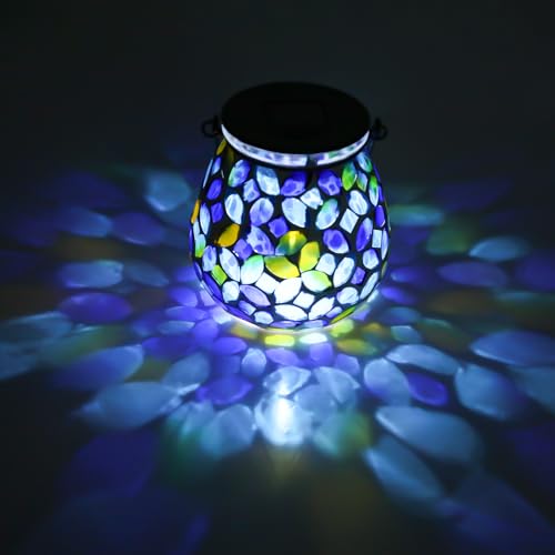 Afirst Mosaic Solar Lanterns Outdoor - Glass Hanging Solar Lights Hollow Out Waterproof Table Lamp Outdoor Decorative for Garden, Patio, Holiday Party Outdoor Decoration - style: Coins