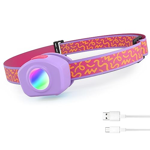 EverBrite LED Headlamp Rechargeable Kids Headlamp with RGB Mode and Adjustable Headband, 3 Modes Multicolor Headlamp for Kids, Bright Kids Head Lamp for Camping, Reading, Exploring, Hiking, Birthday - color: Sweety