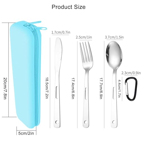 Travel Utensils Set with Silicone Case, Stainless Steel Silverware Set for Work Lunch Camping Picnic, Portable Cutlery Set on the Go, Easy to Clean (Blue) - color: Blue