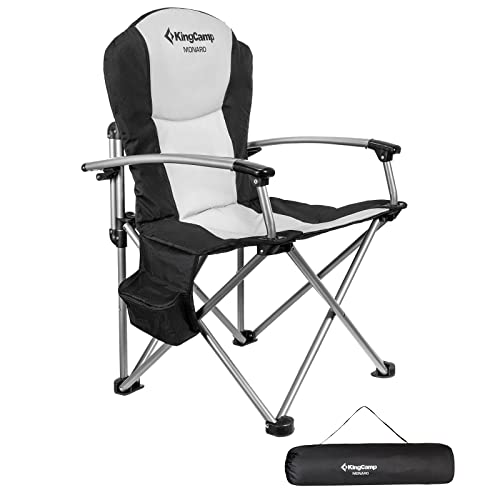 KingCamp Oversized Camping Folding Chair, Heavy Duty 450 LBS with Lumbar Support, Padded Outdoor Chair with Cup Holder, Camp Lawn Chair with Cooler Bag for Sports, Garden, Beach, Fishing - color: High Back-black-1 Pack