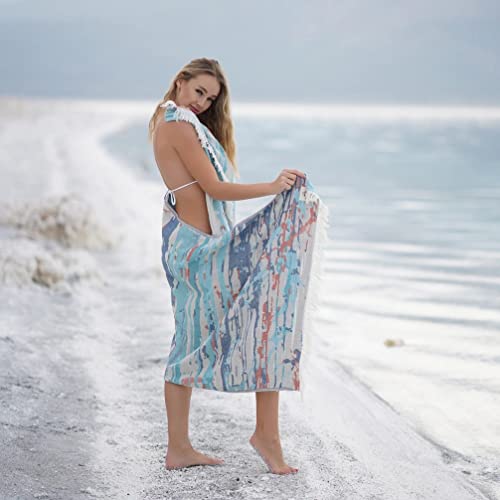 BAGNO MILANO Beach Towels Organic Turkish Cotton Soft, Quick Dry Oversized Turkish Towel Throw Blanket for Beach, Yoga, Spa, Pool (Vega Blue, Beach Towel) - color: Vega Blue