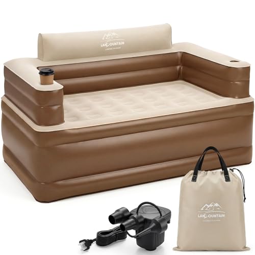 Inflatable Couch with Cup Holder, Velvety Blow Up Couch for Adults with Electric Pump, Air Sofa for Camping & Home, 60"x32"x34" - size: Large