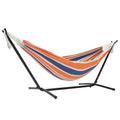Vivere Double Cotton Hammock with Space Saving Steel Stand, Upgraded Polyester End Strings 450 lb Capacity - Premium Carry Bag Included - USA Grown Cotton (Orange Punch) - color: Orange Punch