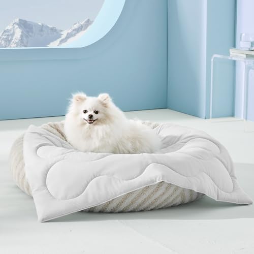 MIXJOY Cooling Blanket for Small Dogs Breathable, Dual-Sided Q-MAX>0.5, Lightweight Pet Cooling Throw Blanket Summer for Dog Bed & Dog Crate, Washable Soft Dog Cat Cold Mat Durable, Pearl Grey, 25x35 - color: Pearl Grey, size: S(25x35'')