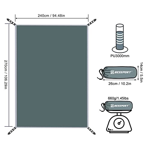 Bessport Tent Footprint for 1-2-3-4 Person Tent Waterproof Camping Tarp with Drawstring Carrying Bag for Picnic, Hiking and Other Outdoor Activities - color: 106.29×94.48in/270×240cm