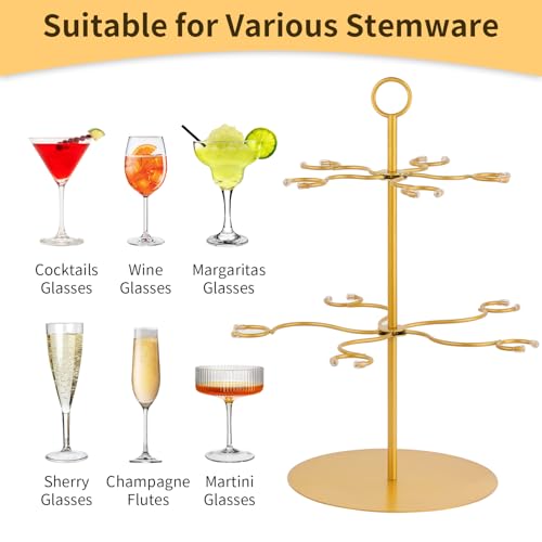 QPIX DIGITAL Champagne Tower,Metal Cocktail Tree Stand 2 Tier - 10 Holders For Champagne, Cocktails, Martini, Margarita Cups at Weddings,Bridal Parties & Events,Cocktail Glass Gold Holder - color: Gold, size: 17"x 13"-10 Holders