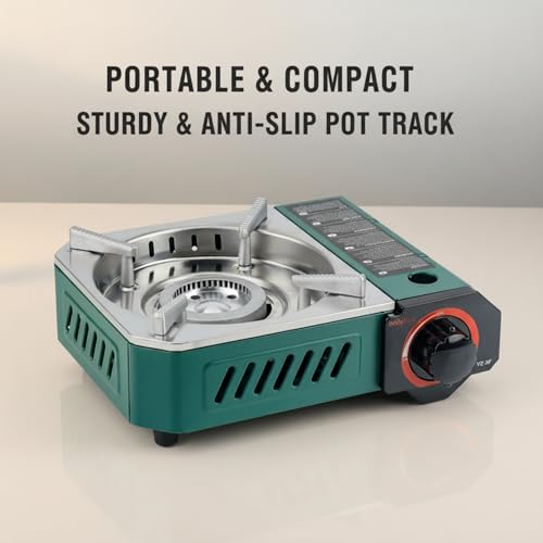 Modern Camping Stove with Carrying Case, 10"x7.5" Mini Portable Butane Gas Stove 6900BTU for Patio Cooking Hotpot Camp Hiking RV Trip Tailgating Emergency Use, Green GS348 - size: 10"