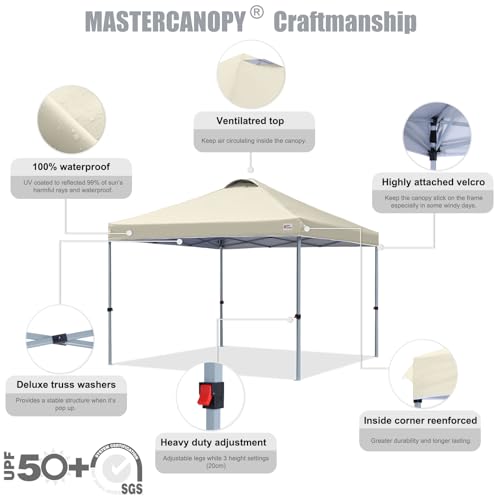 MASTERCANOPY Durable Pop-up Canopy Tent with Roller Bag (10x10, Beige) - color: Beige, size: 10x10