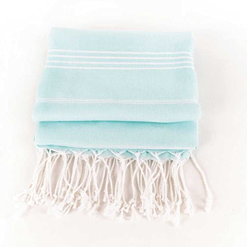 Hencely Turkish Beach Towel 37x68 Oversized, Sand-Free, Quick-Dry, Lightweight - Travel Essential for Pool & Bath - Striped 100% Cotton Bathroom Towels Accessories Gift (Aqua) - color: Aqua