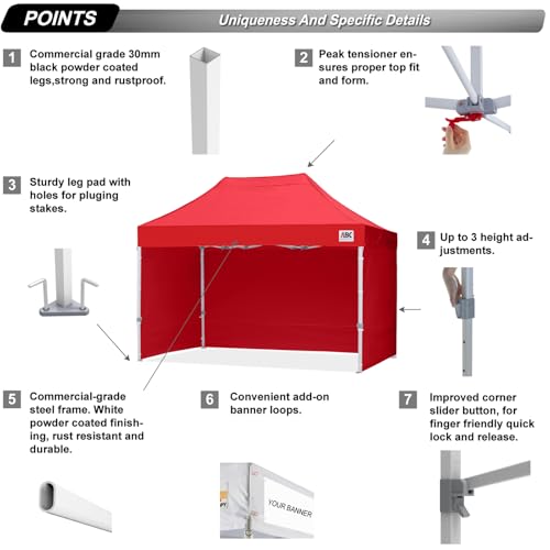 ABCCANOPY Easy Pop Up Canopy Tent with Sidewalls 8X12 Commercial -Series, Red - color: red, size: 8X12