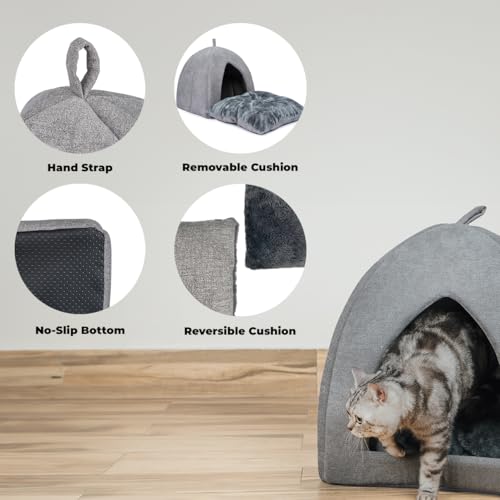 Best Pet Supplies Cat Bed for Indoor Cat, Domed Tent House with Removable Pillow, Covered Cat Cave for Small Dog, Puppies and All Breeds of Cats - Gray, 20 x 20 x H:22" - color: Gray (Tent), size: 20" x 20" x H:22"