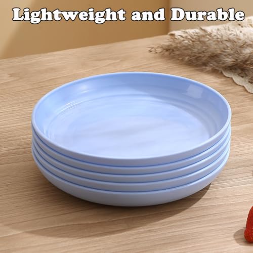 4 Pcs Unbreakable Wheat Straw Plates Set, 7.8 Inch Reusable Plastic Dinner Plates, Microwave Dishwasher Safe, Lightweight Plates for Kitchen Camping, BPA Free (Blue) - color: Blue