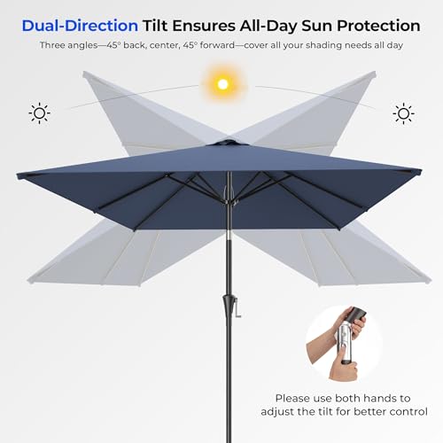 HOMSHADE 6.6 x 10 ft Rectangular Patio Umbrella Rectangle Umbrella Outdoor Patio, Large Outdoor Umbrellas for Patio Table with Tilting and Sun UV Protection for Pool, Deck, Market, Backyard - color: Navy Blue