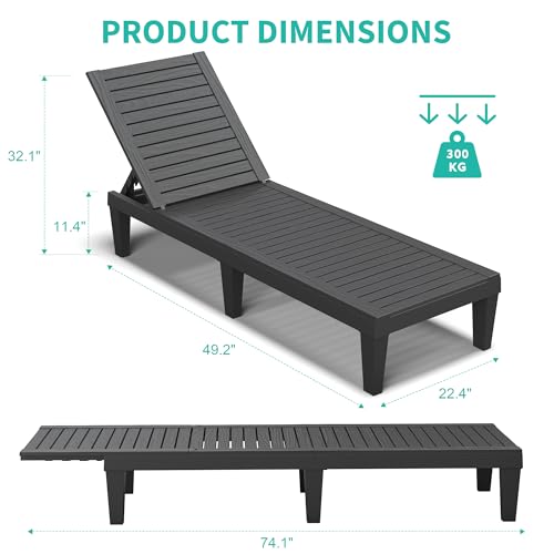 NUNU LAB Outdoor Chaise Lounges Set of 2, 5-Position Adjustable Patio Recliners with All-Weather Resin, Sun Loungers for Deck, Garden, Beach, Pool Sunbathing (Black Wood Grain, Set of 2) - color: Black Wood Grain, size: Set of 2