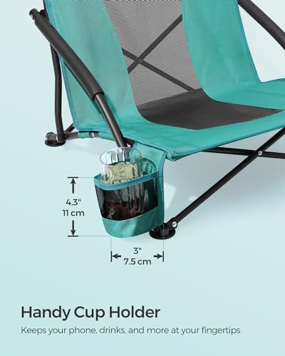 SONGMICS Set of 2 Portable Beach Chairs for Adults, Max. Load 330 lb Each, High Backrest, Cup Holder, Lightweight, Heavy-Duty, Green UGCB067C01V1 - color: Green, style: 2 Pack