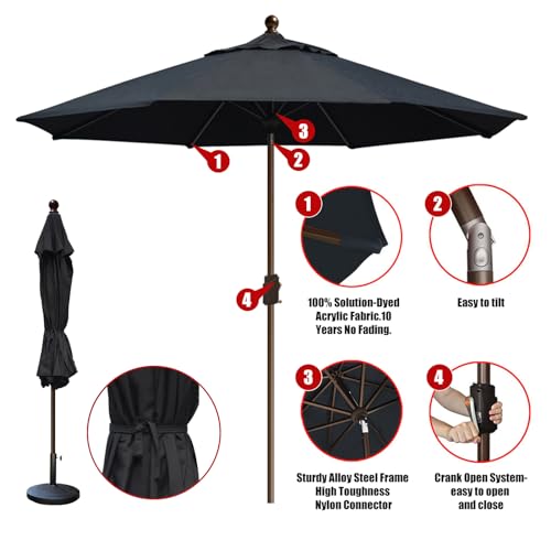 EliteShade USA 10-Year-Non-Fading 10Ft Market Patio Umbrella, UPF 50+ UV Protection Performance Sun Umbrella, Heavy Duty Commercial Grade Outdoor Table Umbrella with Crank & Tilt, Windproof Vented Top for Garden, Pool, Deck and Outdoor Playsets, Black - c