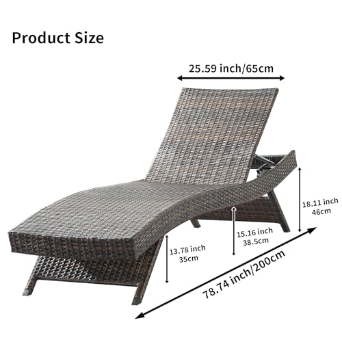 79'' Long Reclining Chaise Lounge Set (Set of 1), Outdoor Wicker Reclining Lounge Chair Patio Rattan Double Chaise Lounge Lawn Sunbathing Chairs Beach Pool Backrest Recliners (Set of 1) - color: 1 Chair