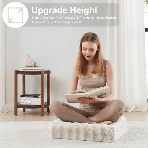 JKMAX 2 Pcs High Density Foam Floor Pillow - Upgraded Large Pillows Seating for Adults - Outdoor Floor Cushion with Soft Tufted Cover - Yoga Pillows for Sitting On Floor - 22 Inch Almond White - color: Almon White, size: 2 Counts