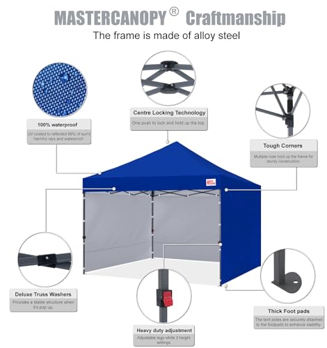 MASTERCANOPY Heavy Duty Pop-up Canopy Tent with Sidewalls (10x10,Blue) - color: Blue, size: 10x10
