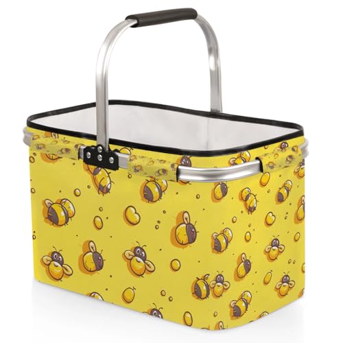 Picnic Basket, MARYHFENVA Collapsible Shopping Basket with Handles 40L Large Market Basket Reusable Folding Grocery Basket - color: Bee(style 5)