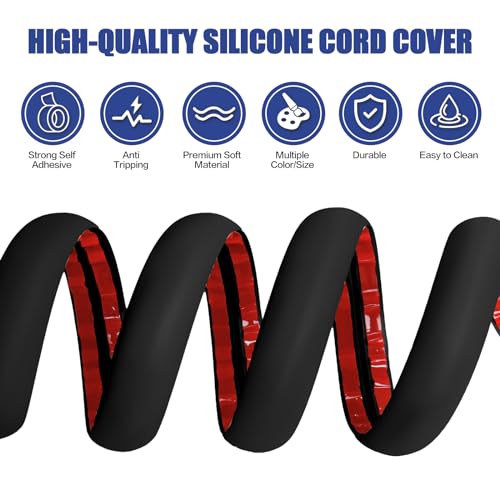 Floor Cord Cover Self Adhesive Cord Hider,10FT Cable Management, Extension Strip Protector for Wires, Prevent Cable Trips for Offices, Gyms, Exhibitions Cavity:0.3"(W) x 0.28"(H) Black - color: Black, size: 0.78" x 10'