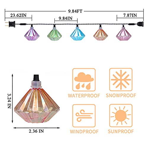 Vigdur Lantern String Lights - Multicolor Decorative String Lights Plug in with 10 Diamond Shaped Bulbs, Indoor String Light for Xmas Party Wedding Bedroom Patio Decor - color: Diamond
