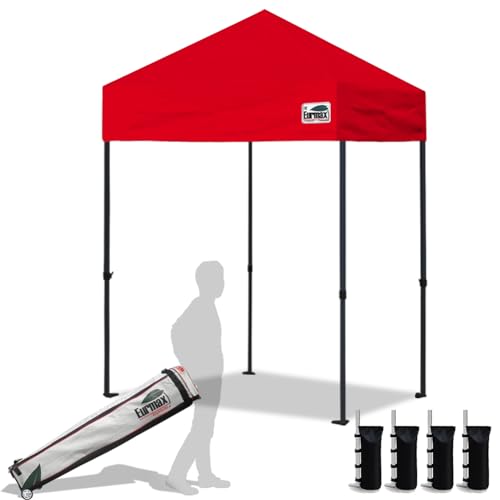 Eurmax USA 5x5ft Pop Up Canopy, Commercial Instant Tent for Outdoor Events, Patented No-Tip Rolling Storage Bag with 4 Sandbags, UV & Water Resistant, Heavy Duty Portable Shelter Gazebo,Red - color: Red, size: 5x5