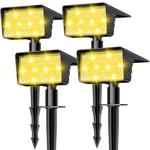 Solar Spot Lights Outdoor with 60 LED & Auto On/Off, 4 Pack Solar Lights Outdoor Waterproof IP68 with 3 Lighting Modes, 2-in-1 Solars Landscape Light for Outside, Garden, Yard(Warm White) - color: Warm White, size: 4 Pack