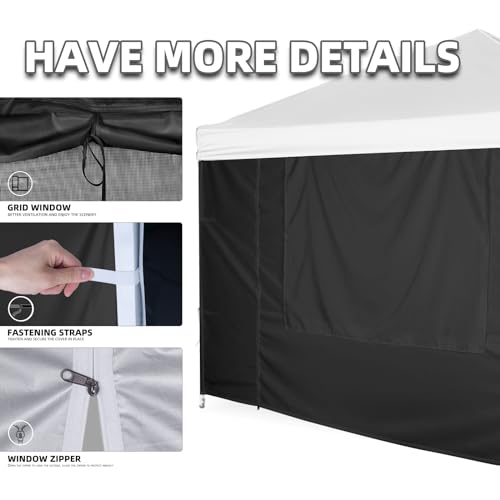 Sunshade Sidewall, Sidewall with Door and Window for 10×10 Pop Up Canopy Straight Leg, Outdoor Instant Canopies Wall, 1 Pack Canopy Sidewall Only (Spliceable, Black) - color: Black - Spliceable
