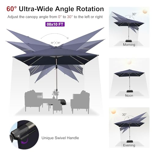 PURPLE LEAF 8' X 10' Left-right Tilting Patio Umbrella with Base Outdoor Swivel Cantilever Offset Aluminum Umbrella with Champagne Frame and 360-degree Rotation for Garden Deck Pool, Navy Blue - color: Navy Blue, size: 8' x 10'(Tilt)