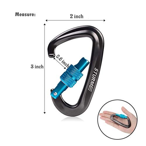 STURME 12kN (2697 lbs) Heavy Duty Locking Carabiner Clips for Outdoor, Camping, Hiking, Securing Pets, Hammock, Dog Leash Harness - color: Blue