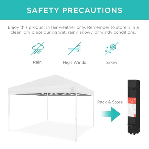 Best Choice Products 10x10ft Pop Up Canopy Tent, Outdoor Shade, 1 Person 1 Minute Set Up, Carry Case, 4 Weight Bags - White/White - color: White/White, size: 10x10ft