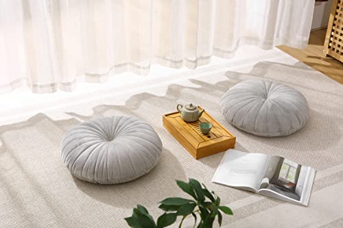 Floor Pillow Meditation Cushion Round Large Floor Pillows Seating for Adults, Velvet Thick Floor Cushions for Yoga Living Room Balcony Outdoor Tatami 18inch（Grey） - color: Grey