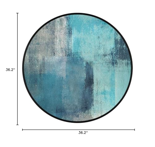 Turquoise and Grey Abstract Art Round Area Rug, Painting Teal Non-Slip Circle Rug for Bedroom Living Room Outdoor Study Playing Floor Mat Carpet, 3' Diameter - color: Abstract Art, size: 3' Diameter