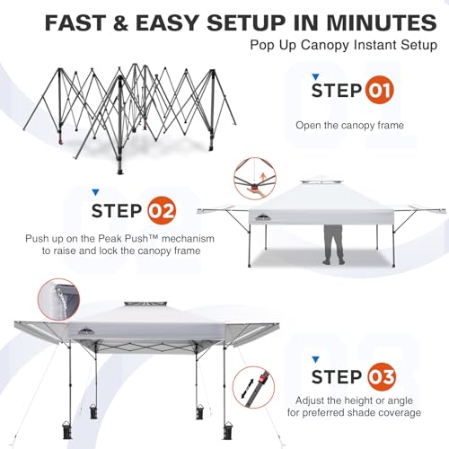 EAGLE PEAK 17x10 Pop up Gazebo Canopy Tent Outdoor Instant Canopy Shelter with Adjustable Dual Half Awnings (White) - color: White