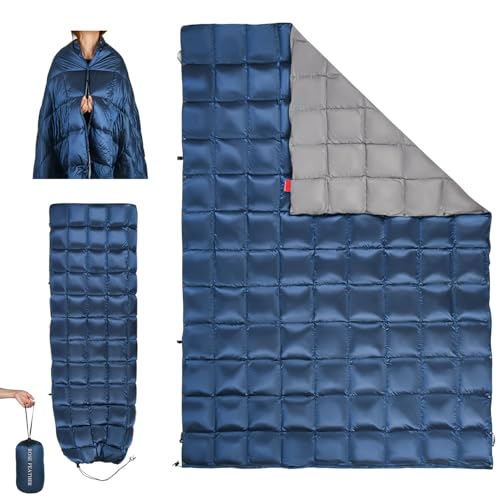 Down Camping Blanket - Lightweight, Packable, Warm & Puffy Outdoor Travel Quilt for Sleep, Hiking, Backpacking, Stadium, Festivals, Water-Resistant Sleeping Bag 55"x79" - color: Deep Sky Blue, size: 1LB 1.6OZ / 79" x 55"