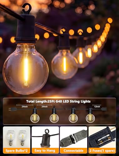 100FT LED Outdoor String Lights, 52 G40 Bulbs Shatterproof Patio Lights, IP44 Waterproof Hanging Patio Lights, Connectable Warm White Outdoor Lights for Outside Backyard Balcony Porch Home Decor - color: Black, size: 100ft