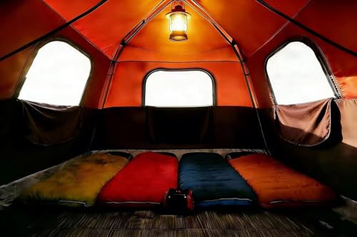 3/4 Person Camping Tent with 1 Door, 4 Windows, and Upgraded Ventilation– Instant Setup, Waterproof, 8'x 8'x 67''Oxford Fabric Floor Pop Up in 60 Seconds Includes Rainfly and Backpack - color: 4 Person Brick Red