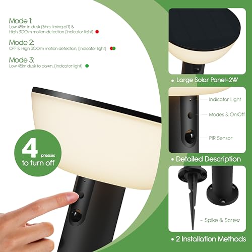 Basin Series - 24.5" Solar Pathway Lights - Walkway Lights for Outside - PIR Sensor & Three Lighting Modes - Rechargeable Battery Lasts Up to 35 Hours - 2700K - Dark Sky Friendly - 4 Pack - size: 4 Pack Pathway Lights