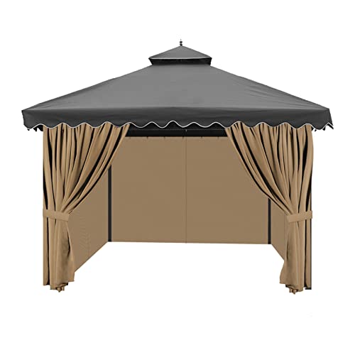 Gazebo Privacy Curtains 10' x 12' with Zipper 4-Panels Side Wall Universal Replacement for Patio, Outdoor Canopy, Garden and Backyard (Curtain Only) - color: Khaki, size: 10' x 12'