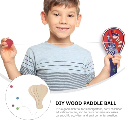 Garneck 6pcs Wooden Paddle Ball with String: DIY Blank Paddle Rackets - Unfinished Painting Graffiti for Kids Crafts Fun Party Favor Family Paddleball Game