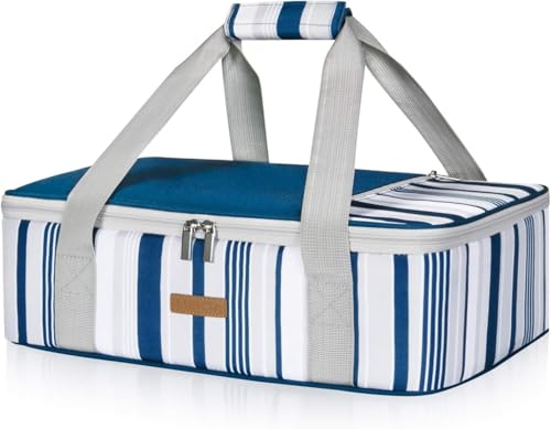 LUNCIA Insulated Single Decker Casserole Carrier, Lasagna Lugger Tote Keeps Food Hot or Cold, Thermal Lunch Bag for Potluck Parties, Picnic and Cookouts, Fits 9" x 13" Baking Dish, Blue - color: Blue, size: 15.7 x 11.4 x 4.7inch