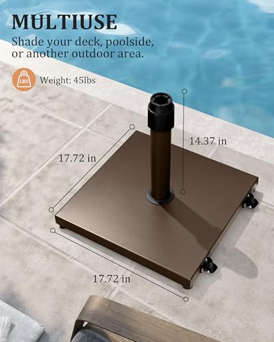 45lbs Patio Umbrella Base with Wheels - Heavy Duty Outdoor Patio Market Umbrella Stand for Deck with Rollers, Poolside, Balcony, Wind-Resistant Design, Brown - color: Brown